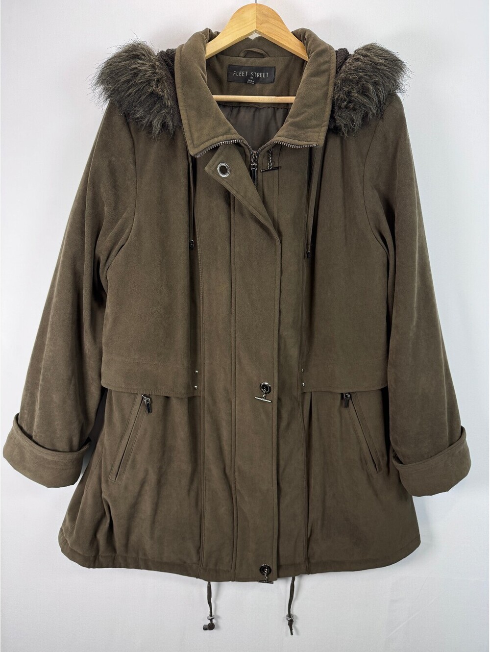 Fleet Street Parka Women's 2X Brown Faux Suede Fur Hood Insulated Coat Plus